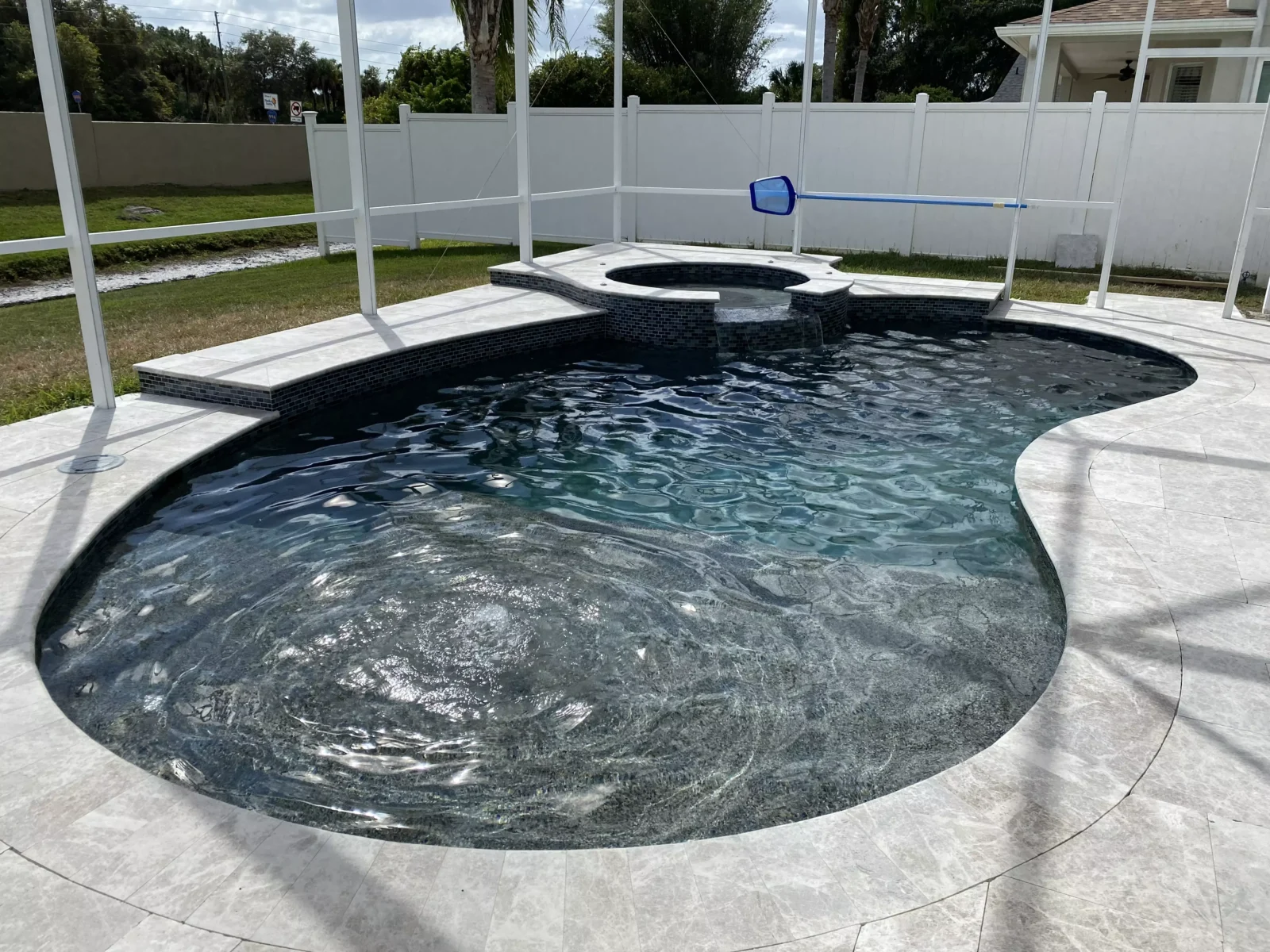 Pool renovation & resurfacing — tile replacement, replastering, coping, decking, waterline improvements