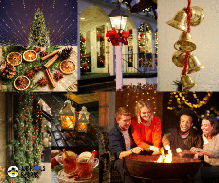 Extend your holiday décor to the surrounding landscape by decorating poolside plants and trees with weather-resistant ornaments and ribbons. This not only enhances the festive ambiance but also seamlessly integrates your pool area with the overall holiday theme of your home. Incorporating poinsettias and holly plants can further enhance the seasonal feel.