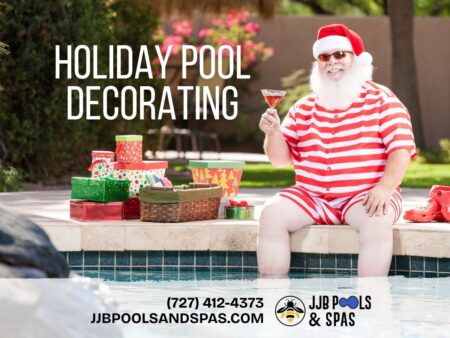 It’s that time of year again—time to break out the lights, garlands, and good cheer! But here in Florida, we’ve got a unique decision to make…
Do you go for a Traditional Christmas, with twinkling white lights, classic wreaths, and cozy winter vibes (even if it’s 80° outside)? 
Or do you embrace the Tropical Holiday Spirit, with palm trees wrapped in colorful lights, flamingo Santas, and beachy ornaments that sparkle under the sun? 
Whether you’re sipping cocoa by the pool or a piña colada under the palm tree, there’s no wrong way to make your outdoor space shine. Family-owned Tampa Bay pool company – JJB Pools & Spas team delivering quality pool and spa services for over 20 years.