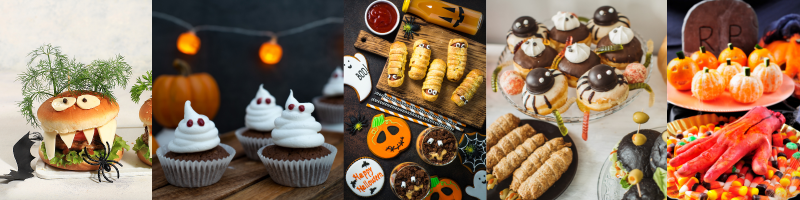 Move food and drinks away from the immediate pool edge and create a dedicated Halloween refreshment station.