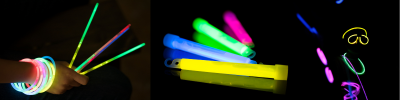 Glow bracelets and necklaces are inexpensive Halloween party favors that are particularly fun after sunset.