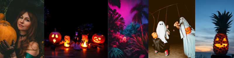 Turn an unused corner of your patio into a Halloween photo spot. Add pumpkins, tombstones, skeletons, bats, signs, or other seasonal decorations.